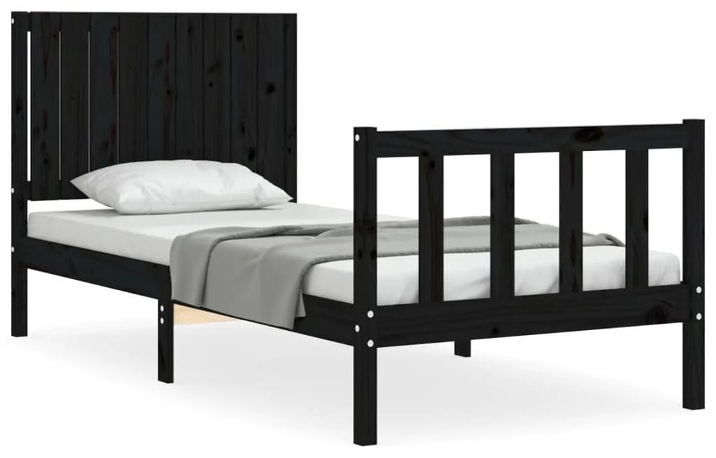 3192915 vidaXL Cadru de pat cu tăblie single, negru, lemn masiv