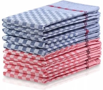 Set 10 prosoape de bucatarie Louie II Rosu / Albastru, 50 x 70 cm