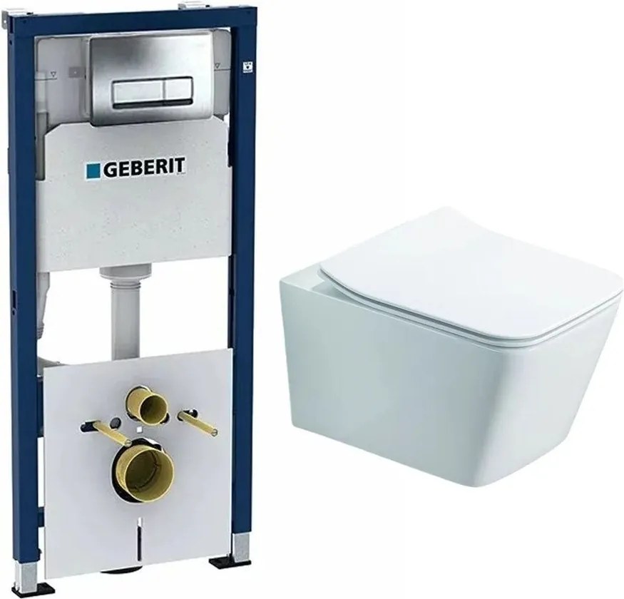Set rezervor WC incastrat cu set fixare Geberit Duofix Up100 si clapeta Delta crom plus vas WC Rune Jord alb cu capac slim softclose