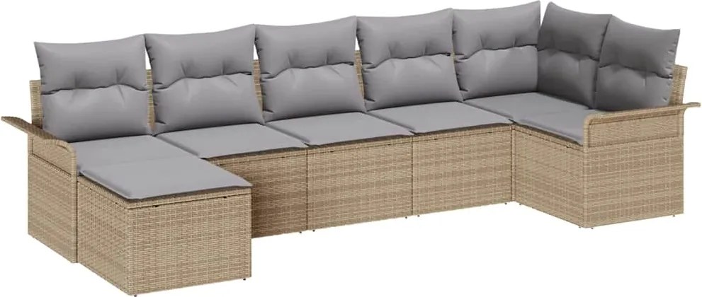 vidaXL Set de canapele pentru grădină cu pernă 7 pcs Bej poliratan