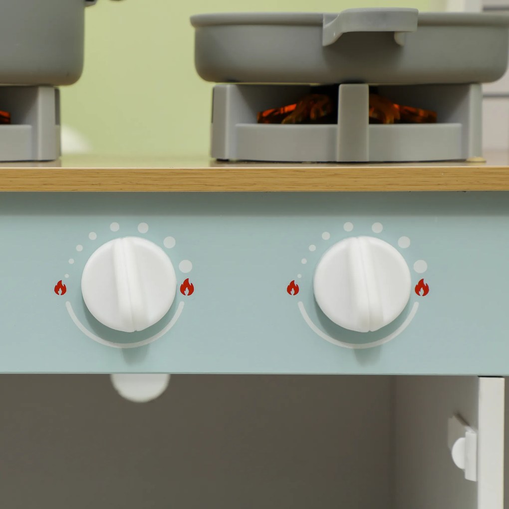 AIYAPLAY Bucătărie de Jucărie pentru Copii de 3+ Ani din Lemn, Aragaz Interactiv, Cuptor și Mașină de Cafea, Albă | Aosom Romania