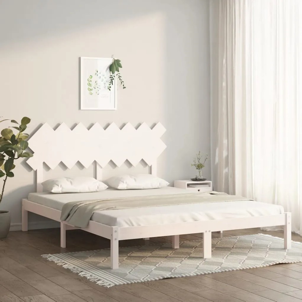 3104879 vidaXL Cadru de pat, alb, 160x200 cm, lemn masiv