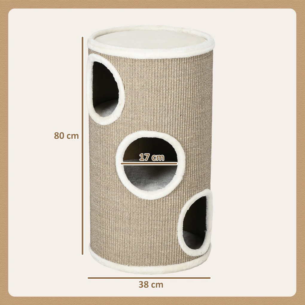 PawHut Cutie de zgariat pentru pisici, plus moale, covor de zgariere din sisal, robusta, Ø38 x 70H cm, Maro | Aosom Romania