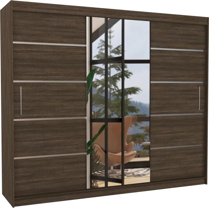 Dulap cu usi glisante si oglinda 250x215 cm, Salto, ADRK Furniture (Culoare: Sonoma)