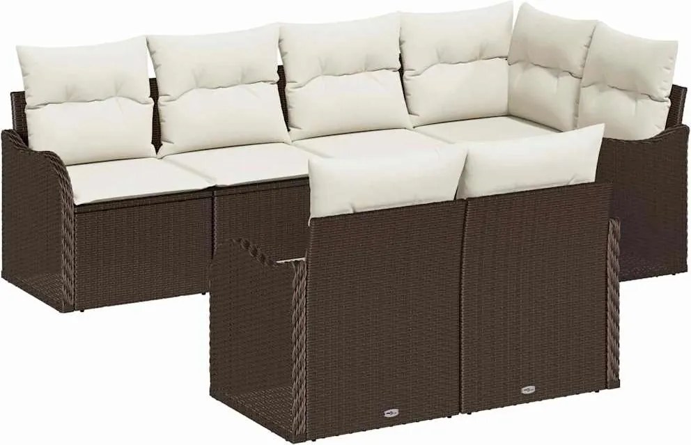 vidaXL Set de canapele pentru grădină cu pernă 7 pcs Maro Rattan poli