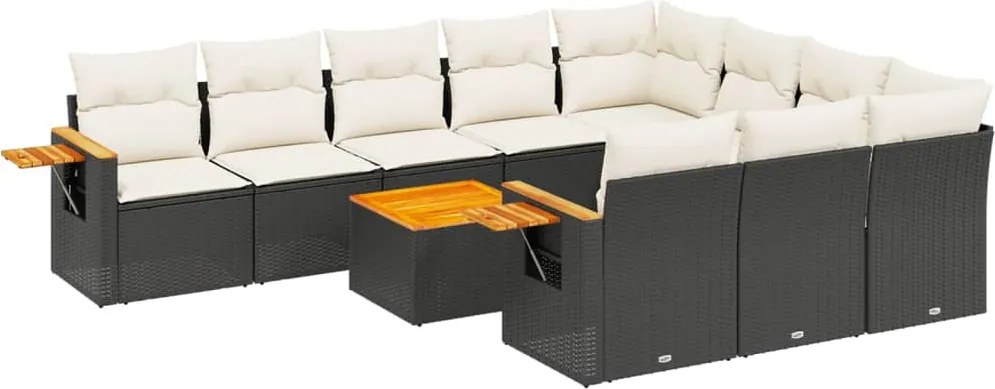 vidaXL Set canapele de grădină cu perne, 11 piese, negru, poliratan