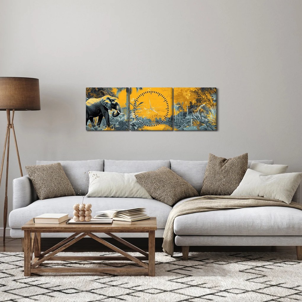 Tablou - Elefant în natură (cu ceas) (90x30 cm)