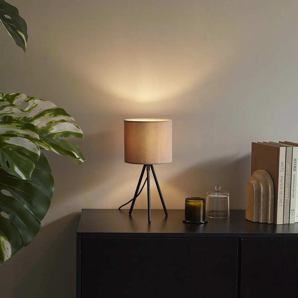 Lampă de masă modernă tip trepied, culoarea taupe, cu abajur de catifea - Luz