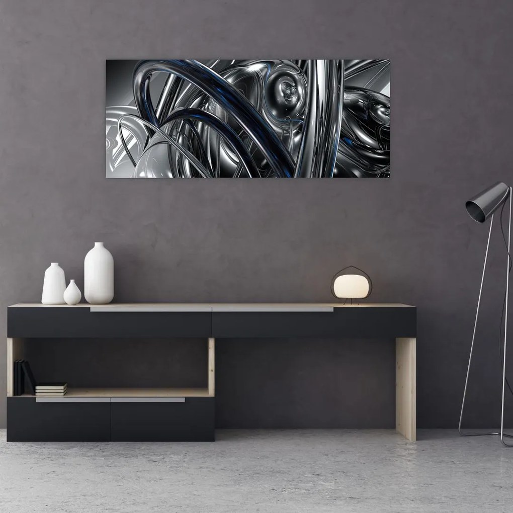 Tabloul cu abstracție gri cu albastru (120x50 cm)