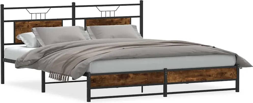 vidaXL Cadru de pat metalic fără saltea, stejar fumuriu, 183x213 cm