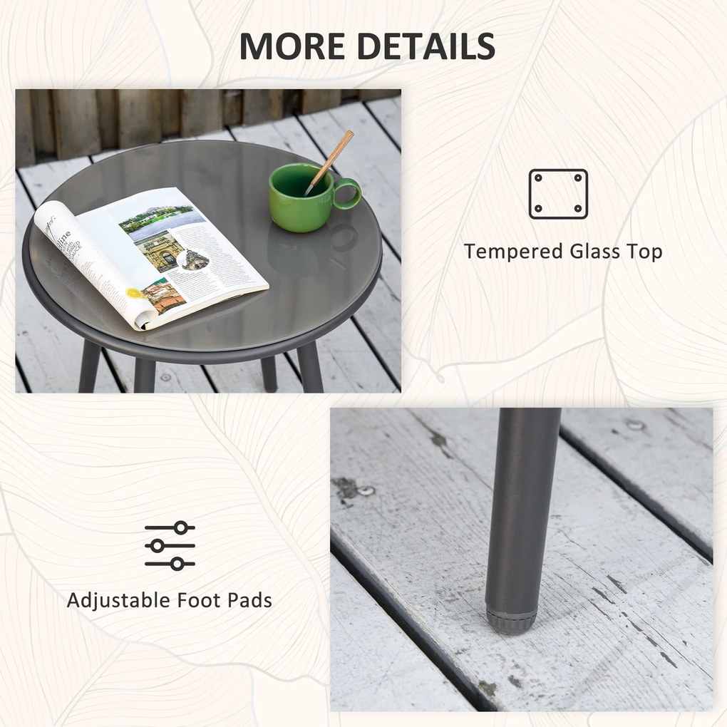 Outsunny Set Bistro de Terasă din 3 Piese, Set de Mobilier din Rachiță cu 2 Fotolii și Masă de Sticlă, 65x63x80 cm, Gri | Aosom Romania
