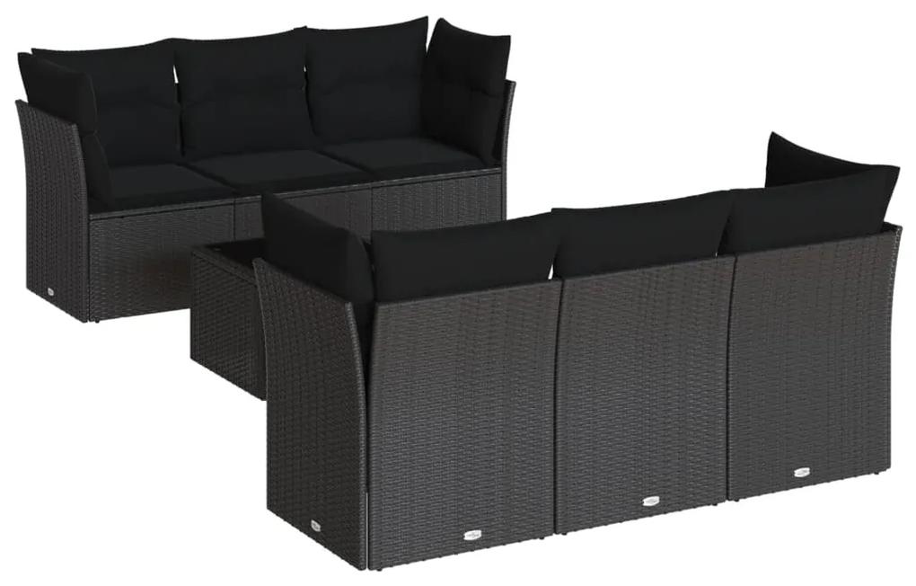 3217255 vidaXL Set canapele de grădină cu perne, 7 piese, negru, poliratan