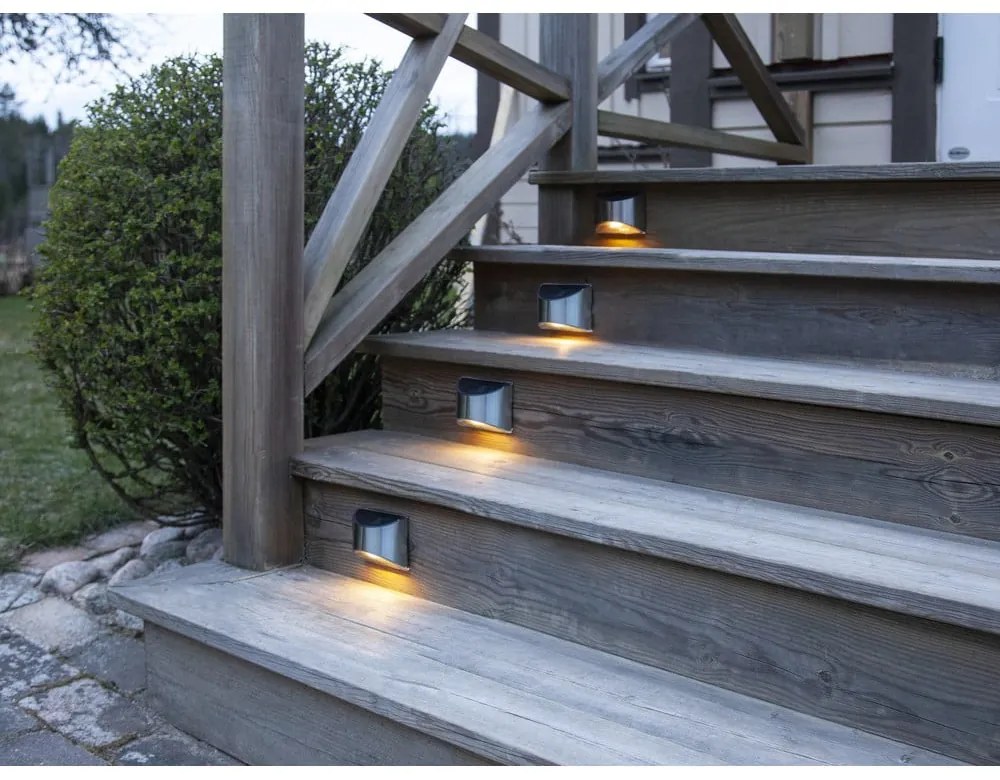 Set de 2 lămpi de perete solare cu LED-uri din oțel inoxidabil Star Trading Wally, înălțime 8 cm