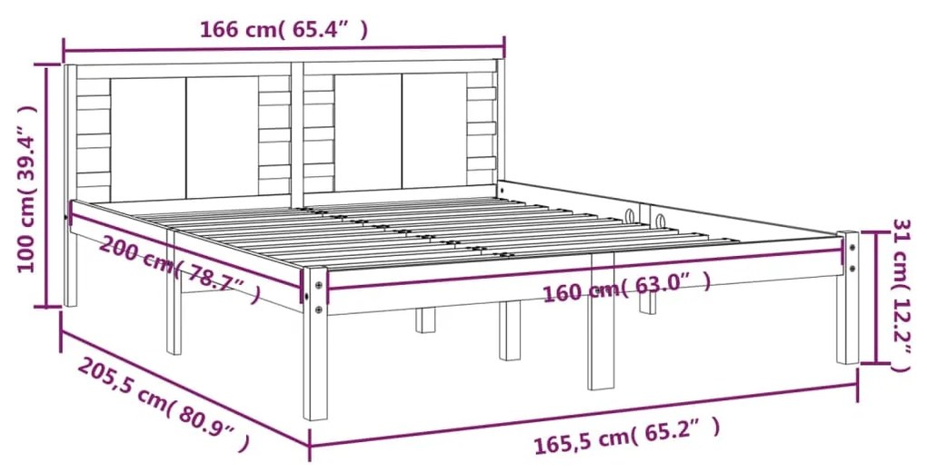 Cadru de pat, gri, 160x200 cm, lemn masiv de pin Gri, 160 x 200 cm