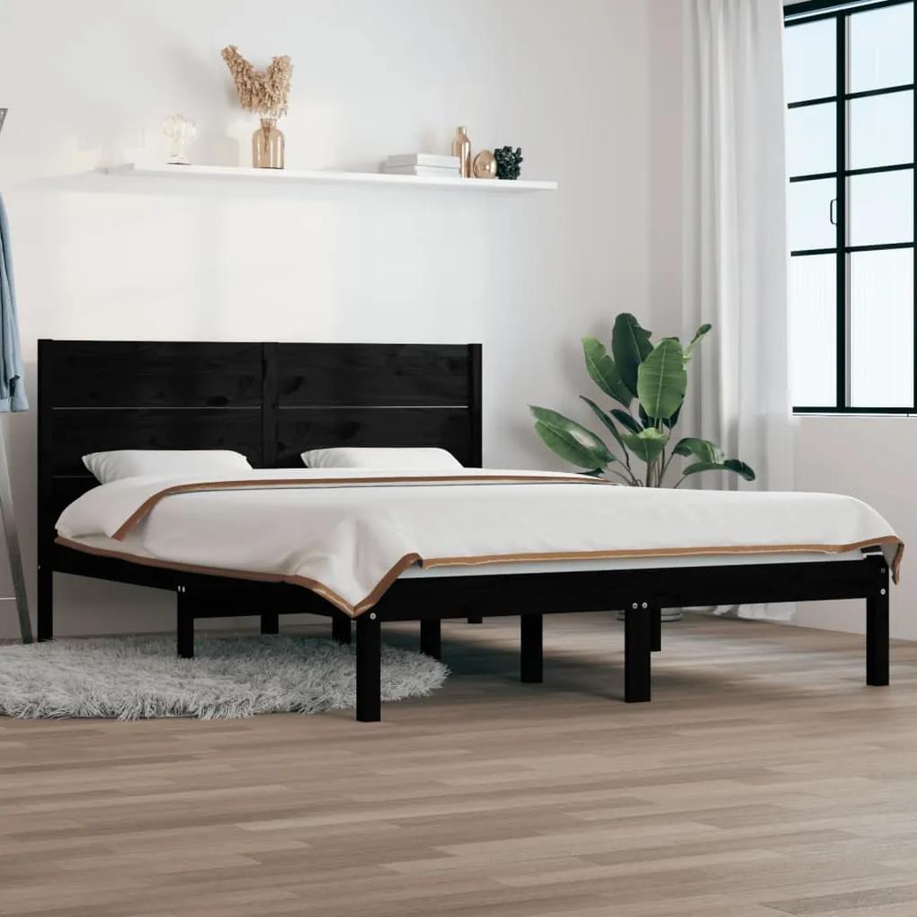 3104137 vidaXL Cadru de pat, negru, 140x190 cm, lemn masiv de pin