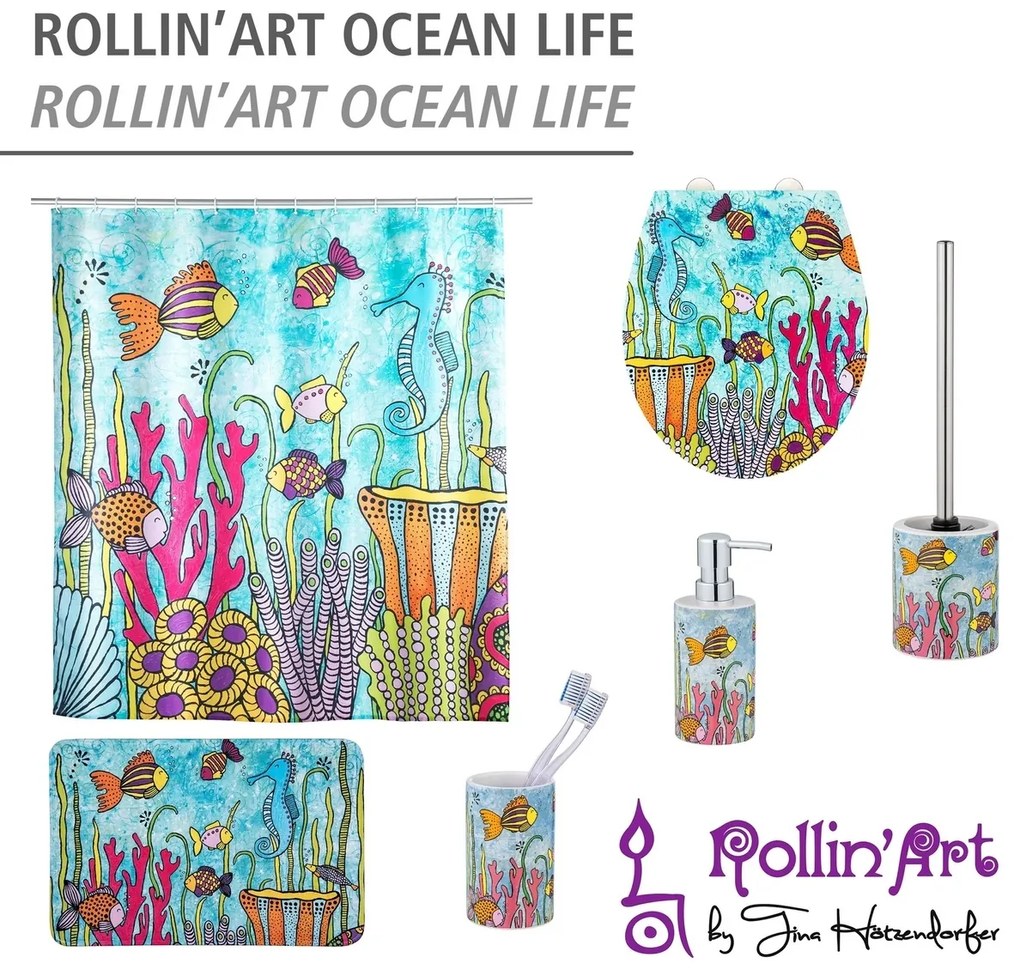 Dozator de săpun din ceramică Wenko Ocean Rollin Art , 360 ml