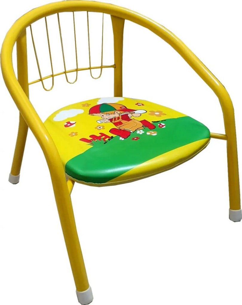 Scaun metalic pentru copii Novokids™ Little chair , Sezut moale cu sunete, Pentru interior si exterior, Dimensiuni 36x36x34 cm , Galben