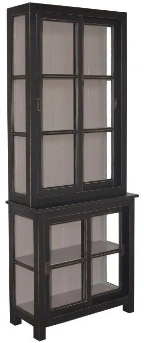 Vitrina neagra din lemn de pin, aspect vintage, Gloria