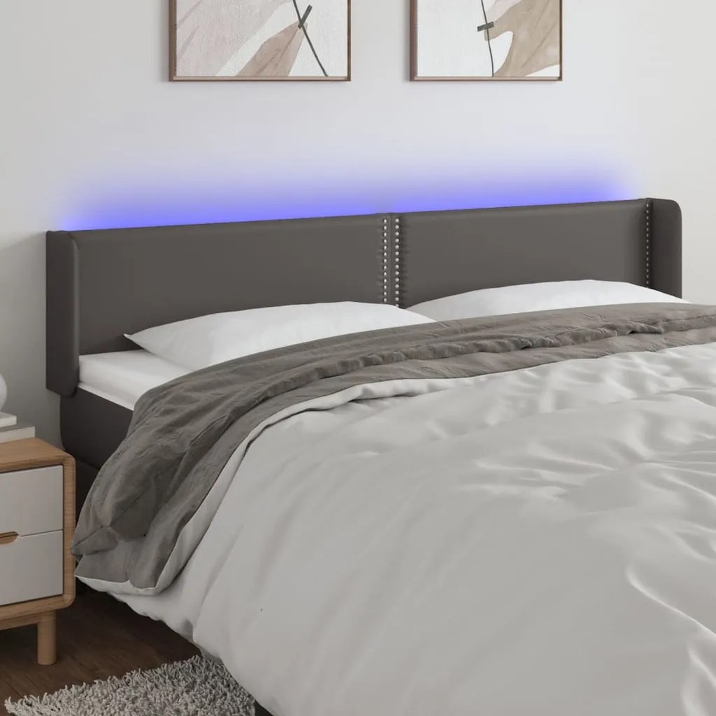 vidaXL Tăblie de pat cu LED, gri, 203x16x78/88 cm, piele ecologică