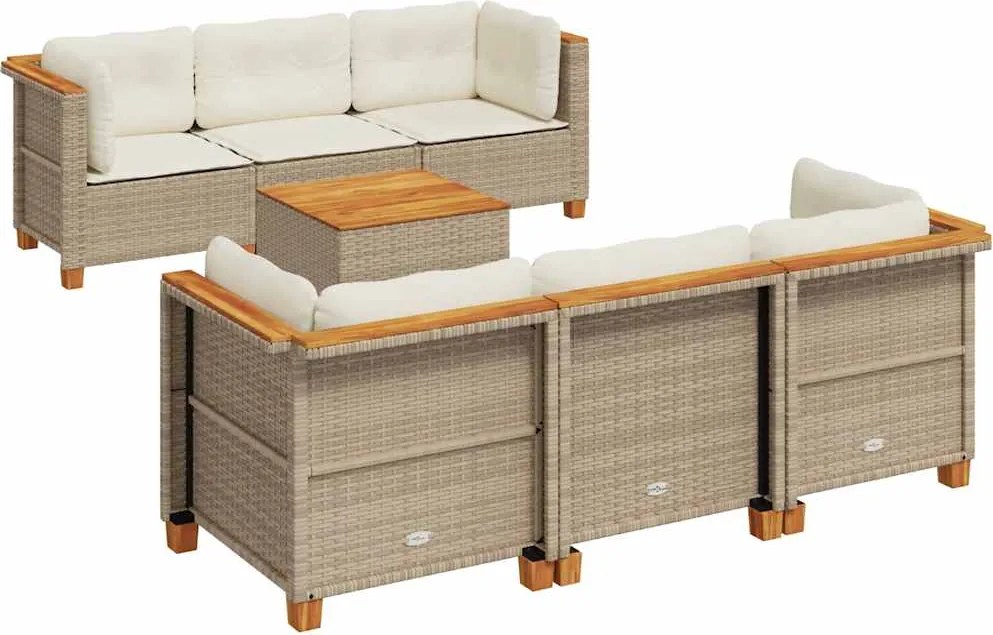 vidaXL Set canapele de grădină, 7 piese, cu perne, bej, poliratan