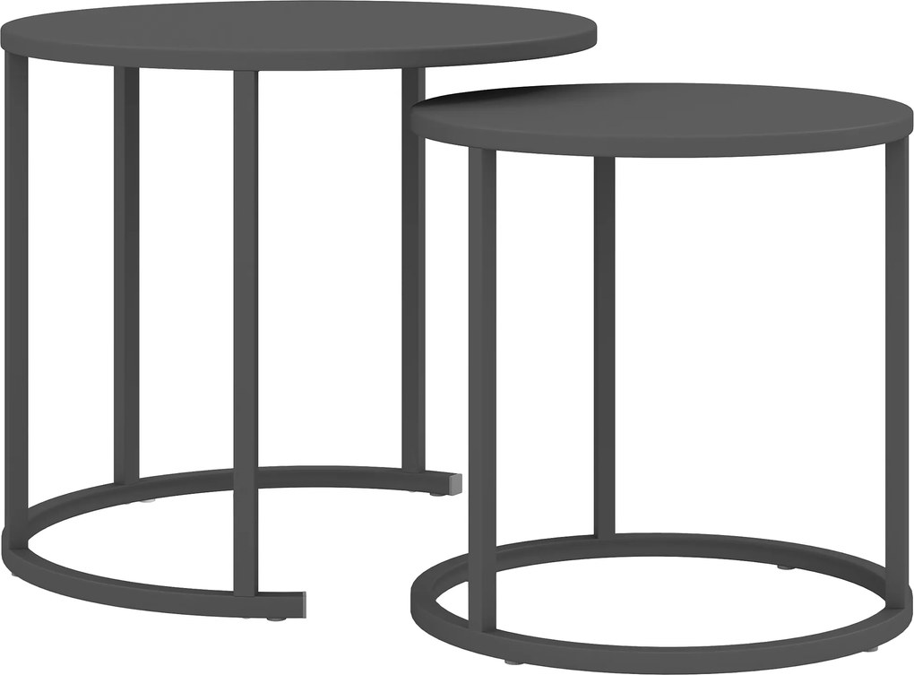 Outsunny Set de 2 măsuțe laterale stivabile masă rotundă de grădină rezistentă la intemperii masă de balcon din oțel economisitoare de spațiu gri închis | Aosom Romania