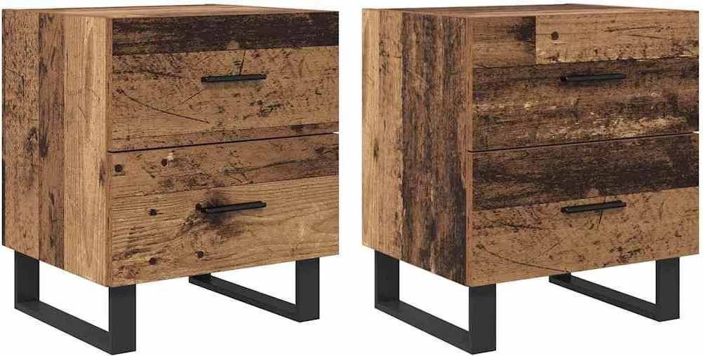 vidaXL Dulap de noapte 2 pcs Lemn vechi și negru 40 x 35 x 47,5 cm
