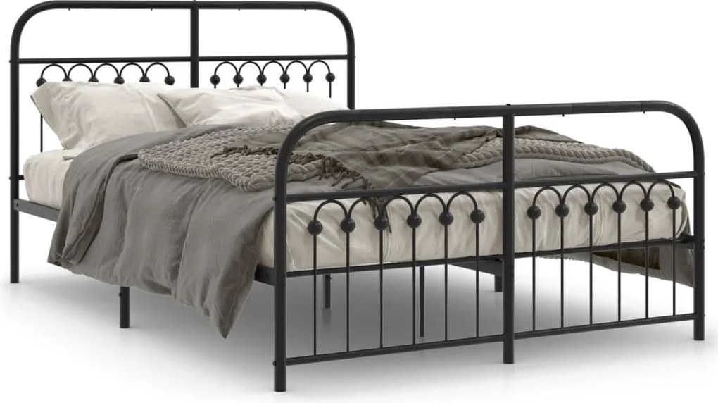 vidaXL Cadru pat metalic cu tăblie de cap/picioare, negru, 137x190 cm