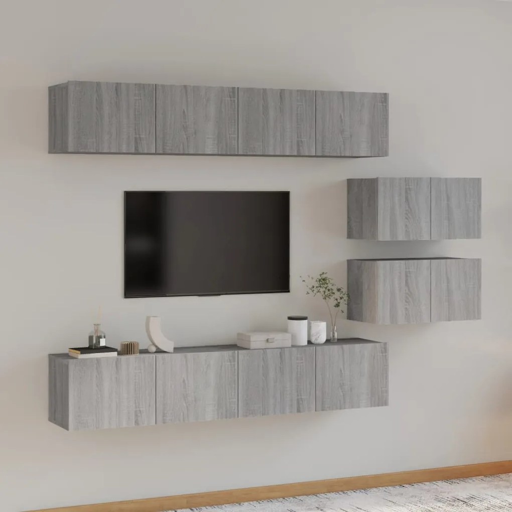 3114604 vidaXL Set dulapuri TV, 6 piese, gri sonoma, lemn prelucrat