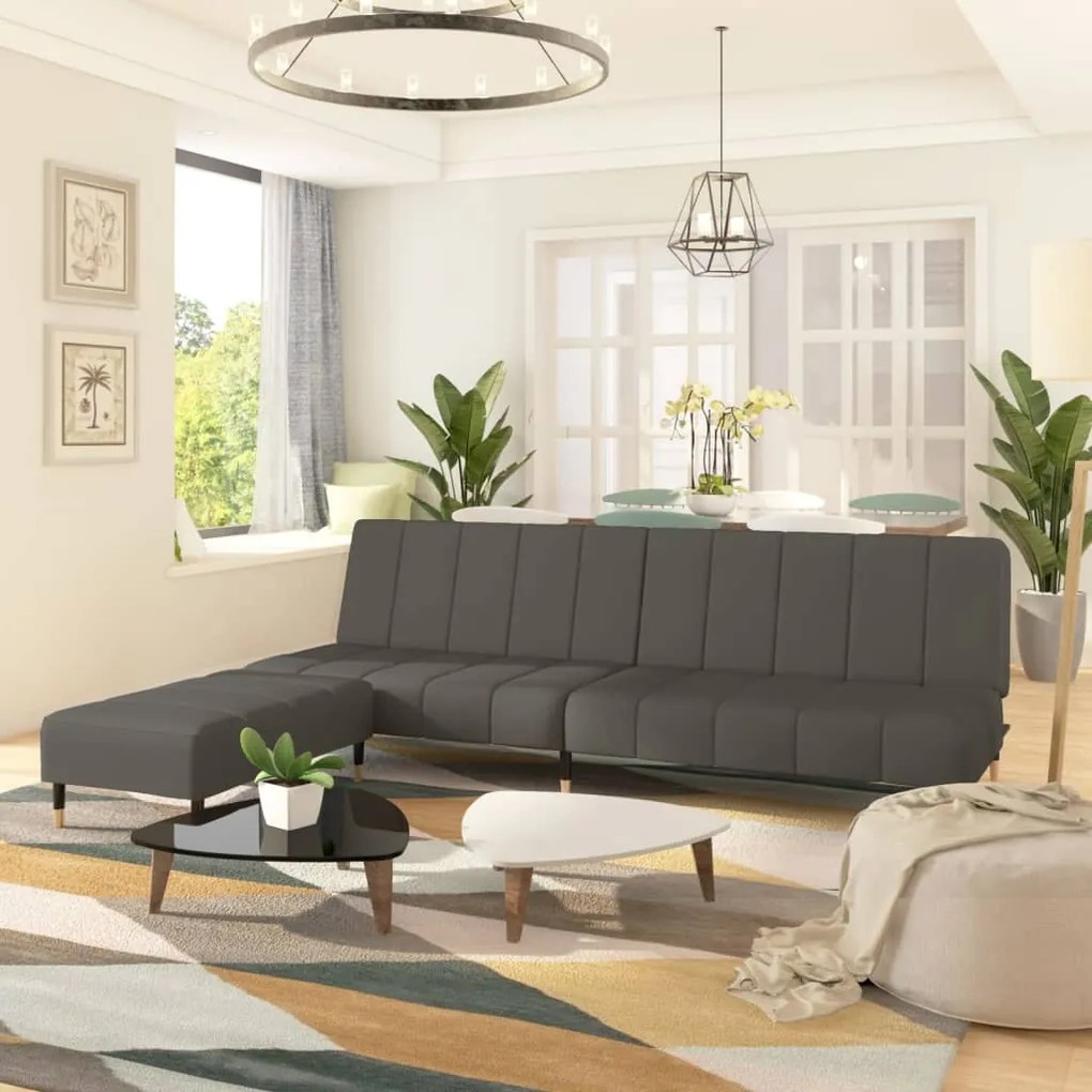 3081787 vidaXL Canapea extensibilă 2 locuri, cu taburet, gri închis, catifea