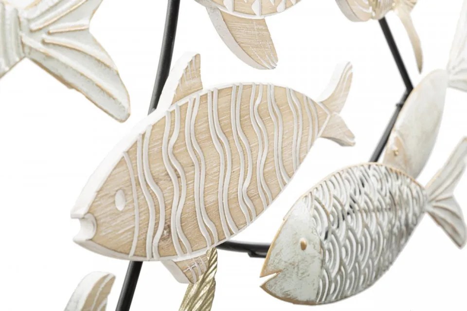 Panou decorativ maro/alb din metal si MDF, 118x5,7x46,4 cm, Fish Mauro Ferretti