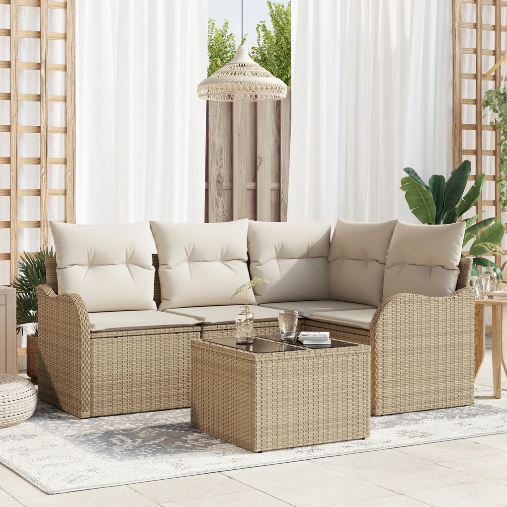 vidaXL Set de canapele pentru grădină cu pernă 5 pcs Bej Rattan poli