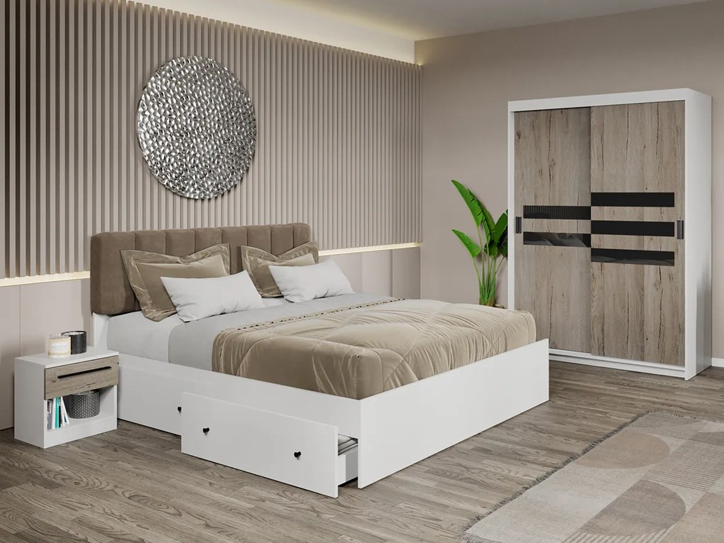 Set mobila dormitor 4 piese Ruben Alb/San Remo C36