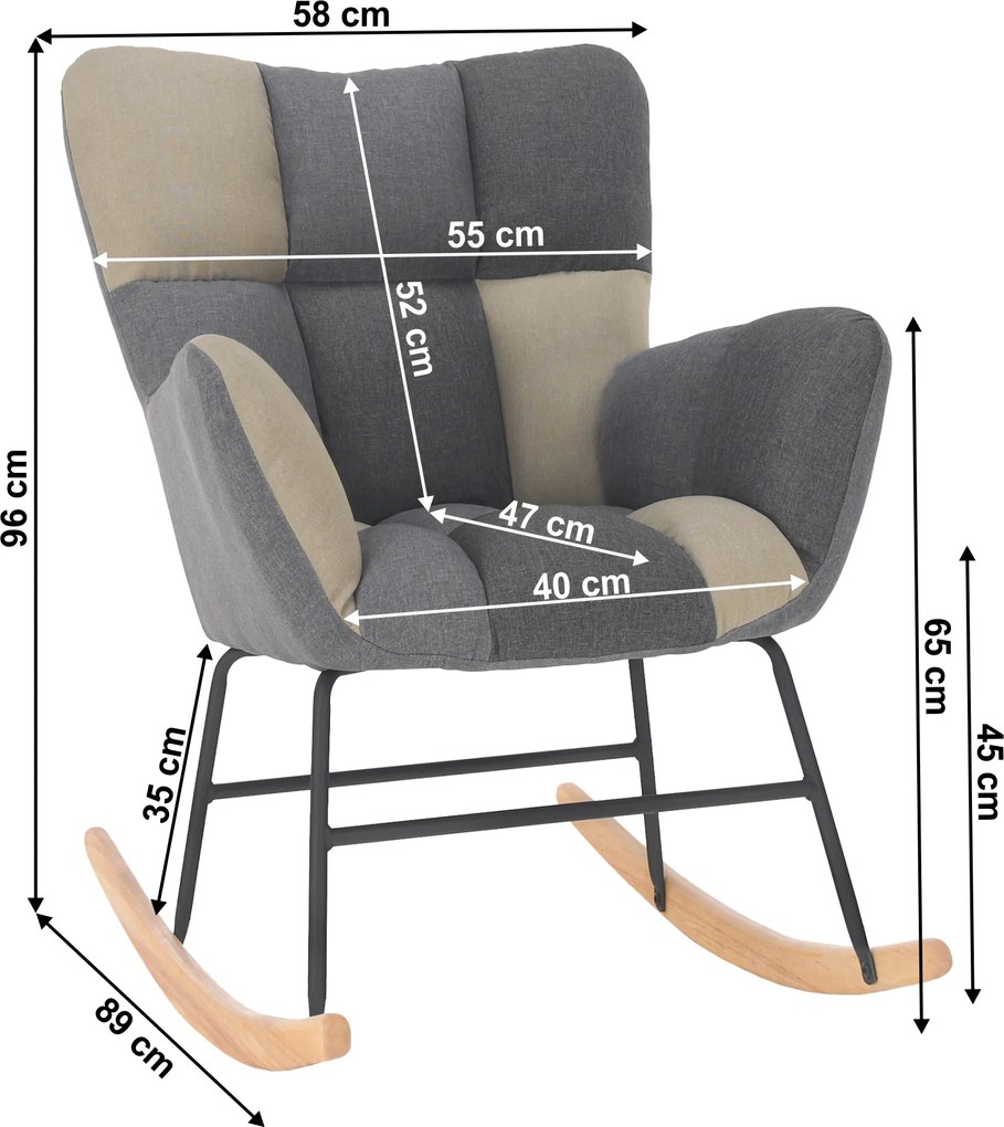 Scaun balansoar design, patchwork/gri/bej, KEMARO