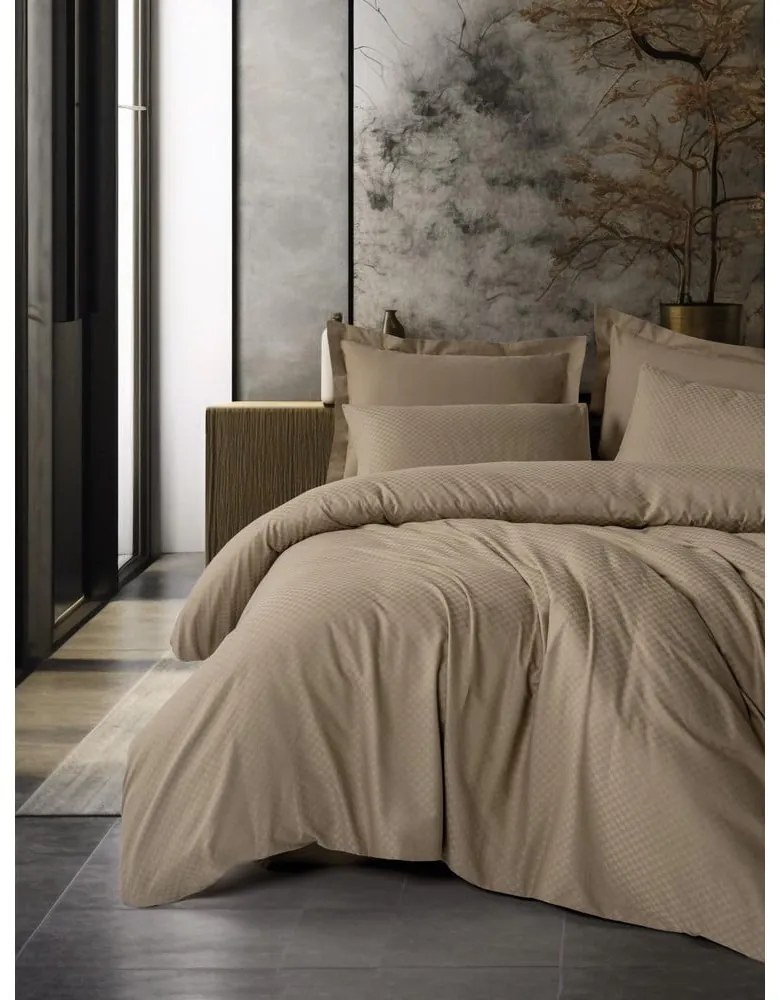 Lenjerie de pat maro din bumbac ranforcé pentru pat de o persoană 140x200 cm Checkered – Mila Home Luxury