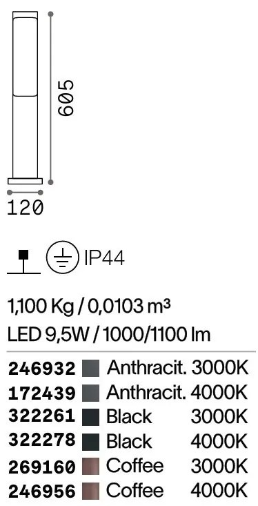 Stalp LED Exterior, Negru, Protectie IP44, Etere pt 3000k