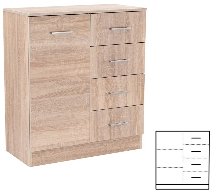 Comodă Miami cu 1 ușă și 4 sertare 80x92 cm stejar sonoma-stejar sonoma