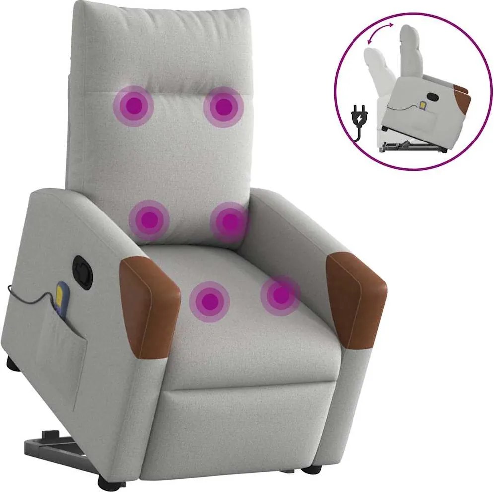 vidaXL Scaun de masaj în picioare, înclinat, țesătură gri nor