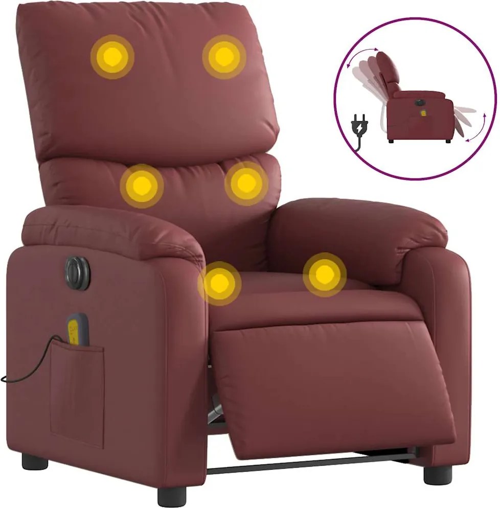 vidaXL Fotoliu de masaj electric rabatabil, roșu vin, piele ecologică