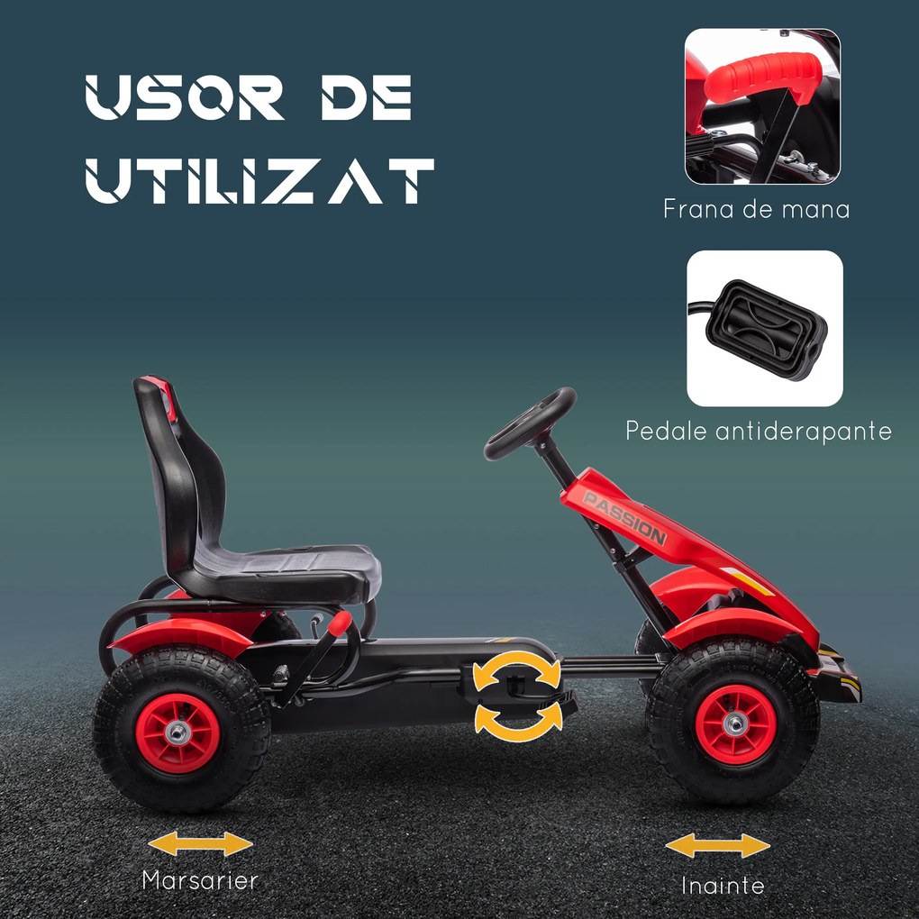 HOMCOM Kart cu Pedale pentru Copii 5-12 Ani, 121x58x61 cm, Roșu | Aosom Romania