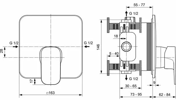 Baterie dus incastrata Ideal Standard Tonic II crom lucios fara corp ingropat