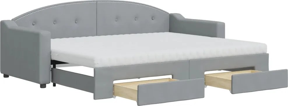 vidaXL Pat de zi cu extensie și sertare, gri deschis, 80x200 cm textil