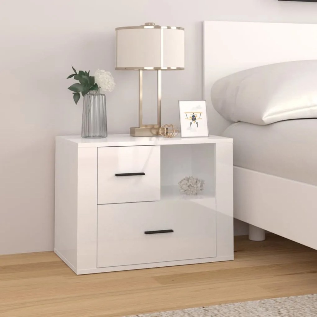 816738 vidaXL Noptieră, alb extralucios, 60x36x45 cm, lemn compozit