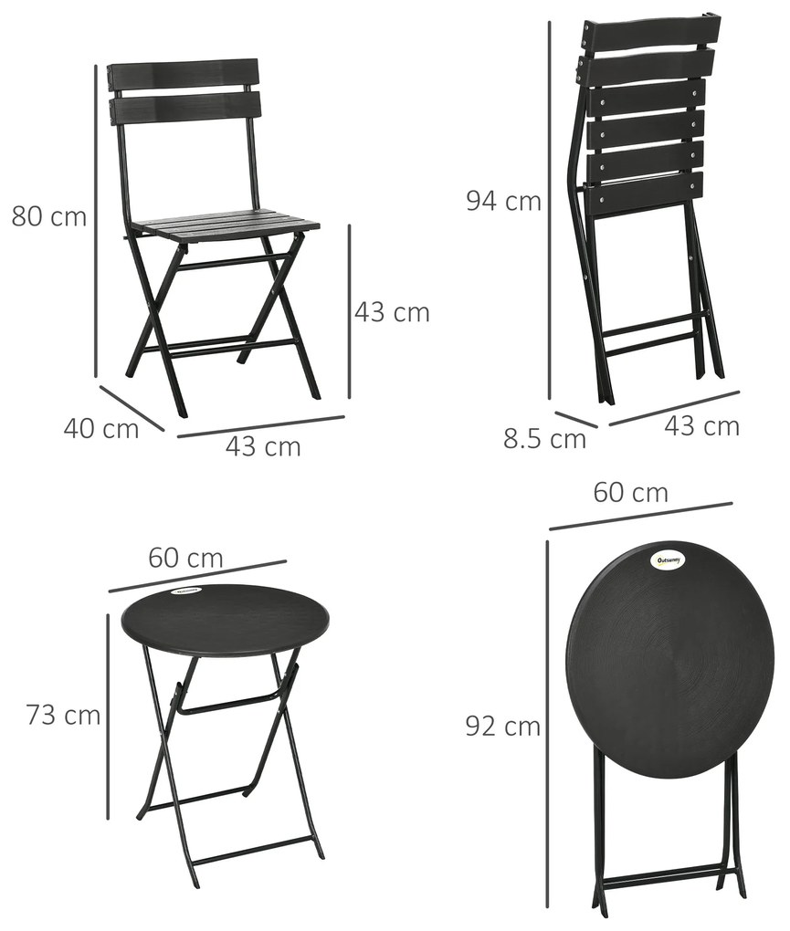 Outsunny Set Mobilier de Grădină 3 Piese pentru Terasă, Oțel și HDPE, Design Modern, Gri Închis | Aosom Romania