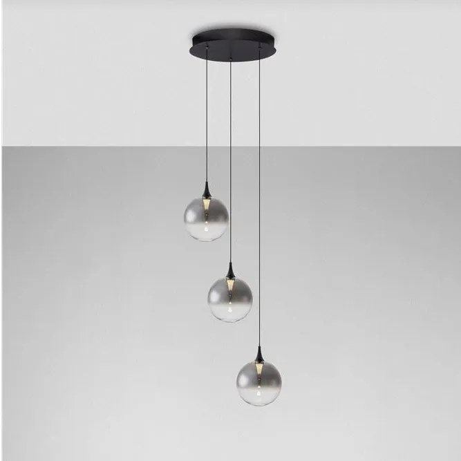 Lustra moderna cu 3 pendule LED, Metal, Sticla, Fumuriu, ORENDA