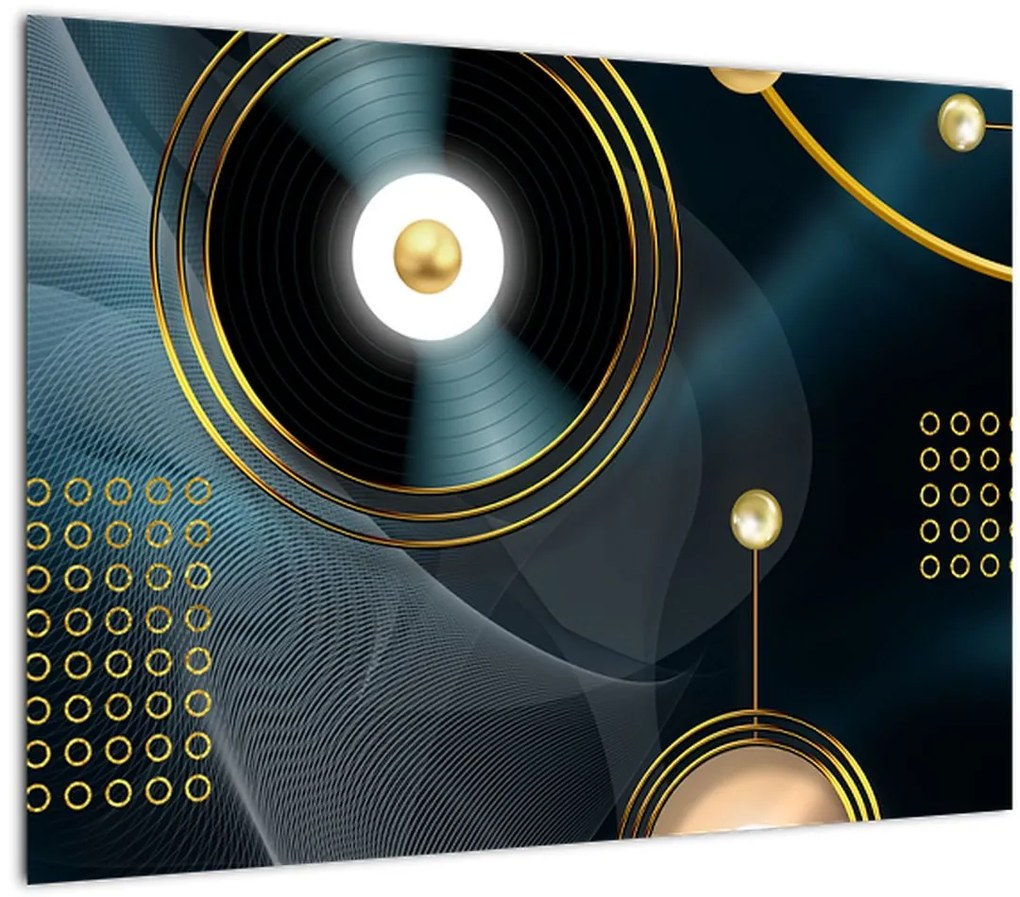 Tablou pe sticlă - Cercuri aurii (70x50 cm)