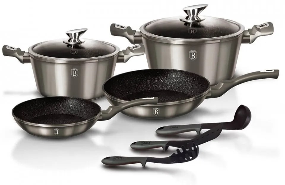 Set oale si tigai marmorate (9 piese) din aluminiu forjat Carbon Metalic Line Berlinger Haus BH 1227N