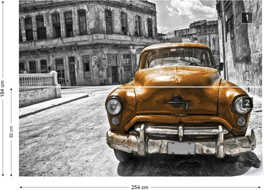 Fototapet GLIX - Vintage Car Cuba Havana Yellow + adeziv GRATUIT Tapet nețesute - 254x184 cm