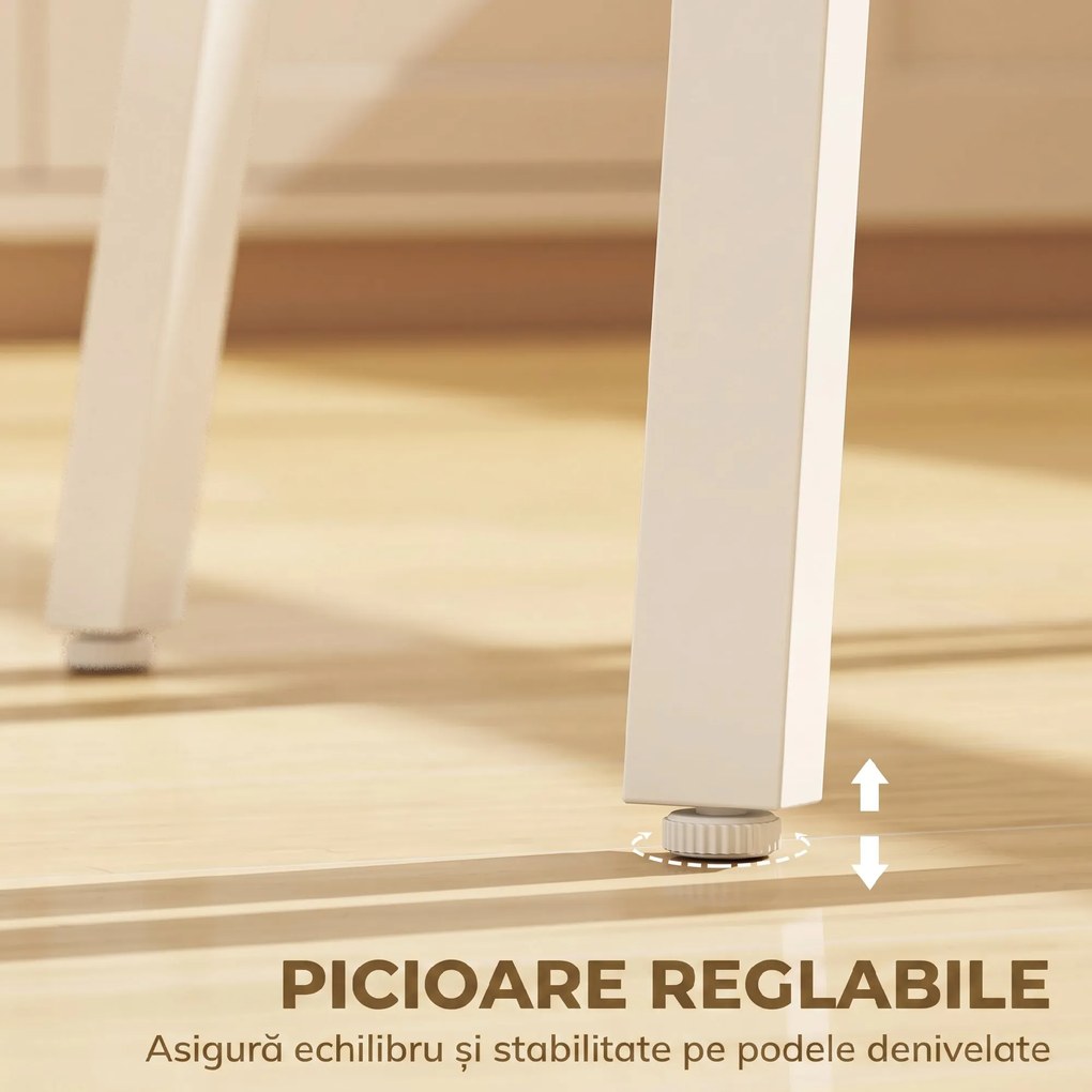 HOMCOM Masă Înaltă Rotundă cu Raft, Masă Modernă pentru Bucătărie sau Dining, PAL, Metal, Lemn Natural și Alb | Aosom Romania