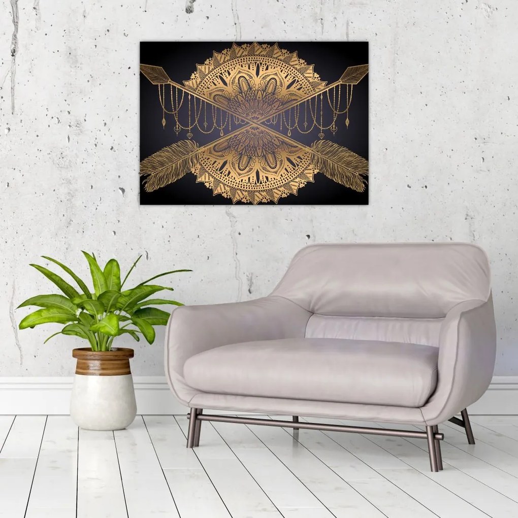Tablou - Mandala aurie cu săgeți (70x50 cm)
