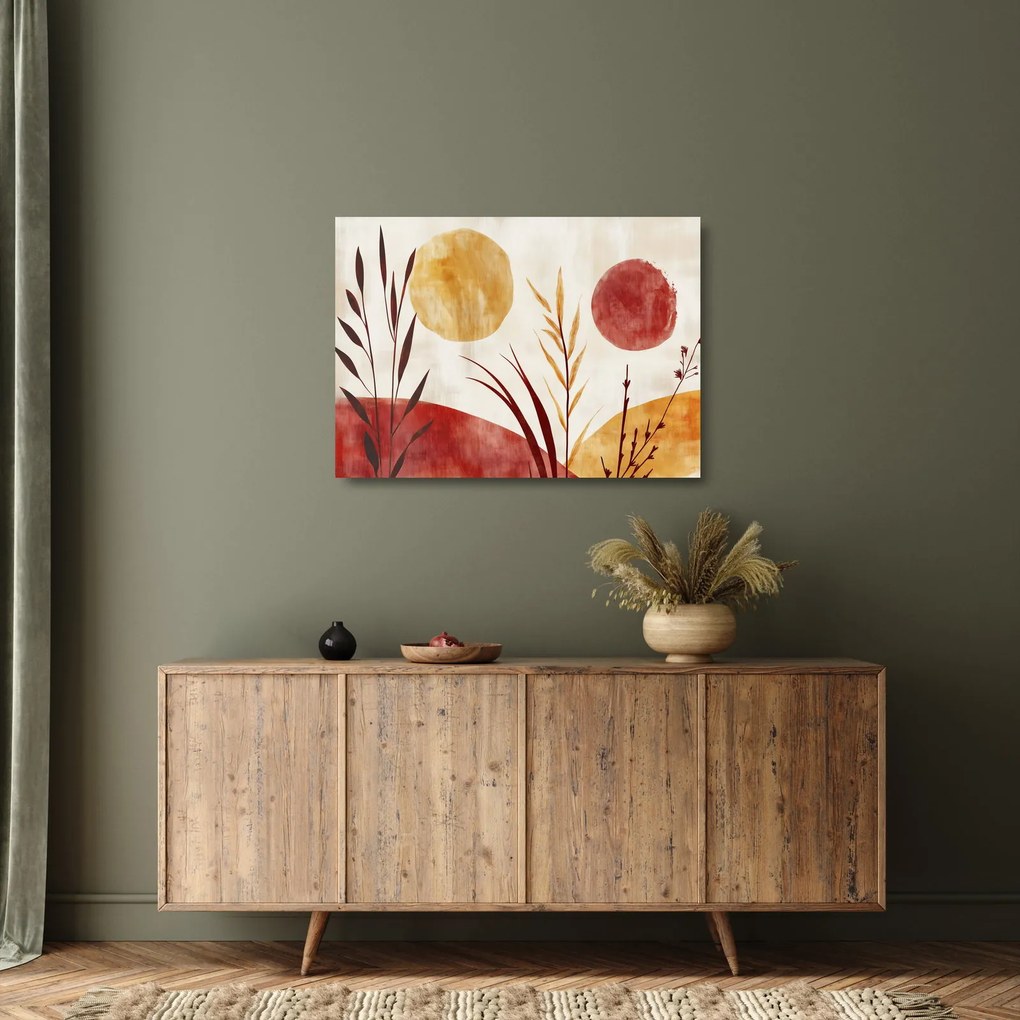 Tablou pe sticlă - Plante și cercuri (70x50 cm)